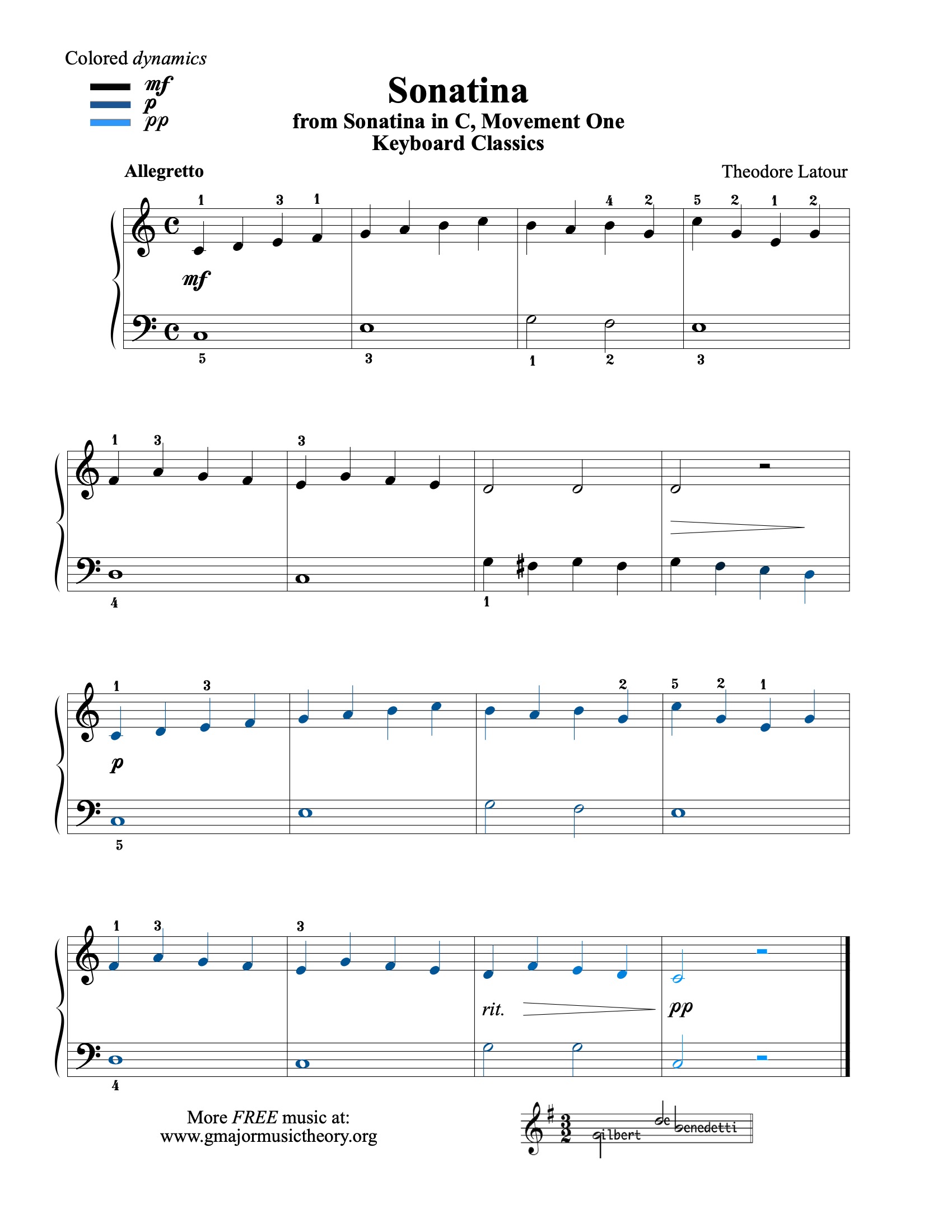 From: Sonatina in C --by Latour sheet music (color-coded)