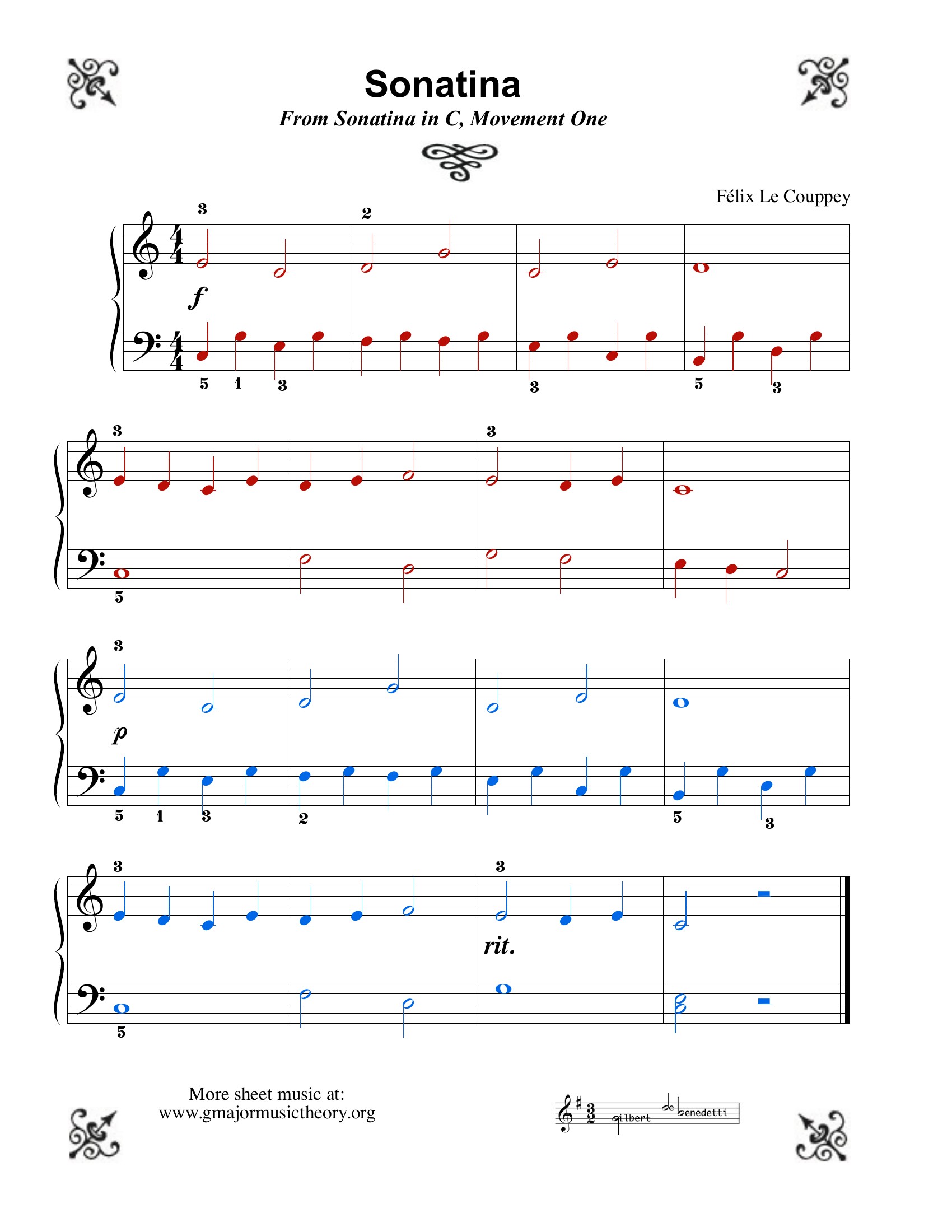 From: Sonatina in C --by Le Couppey sheet music (color-coded)