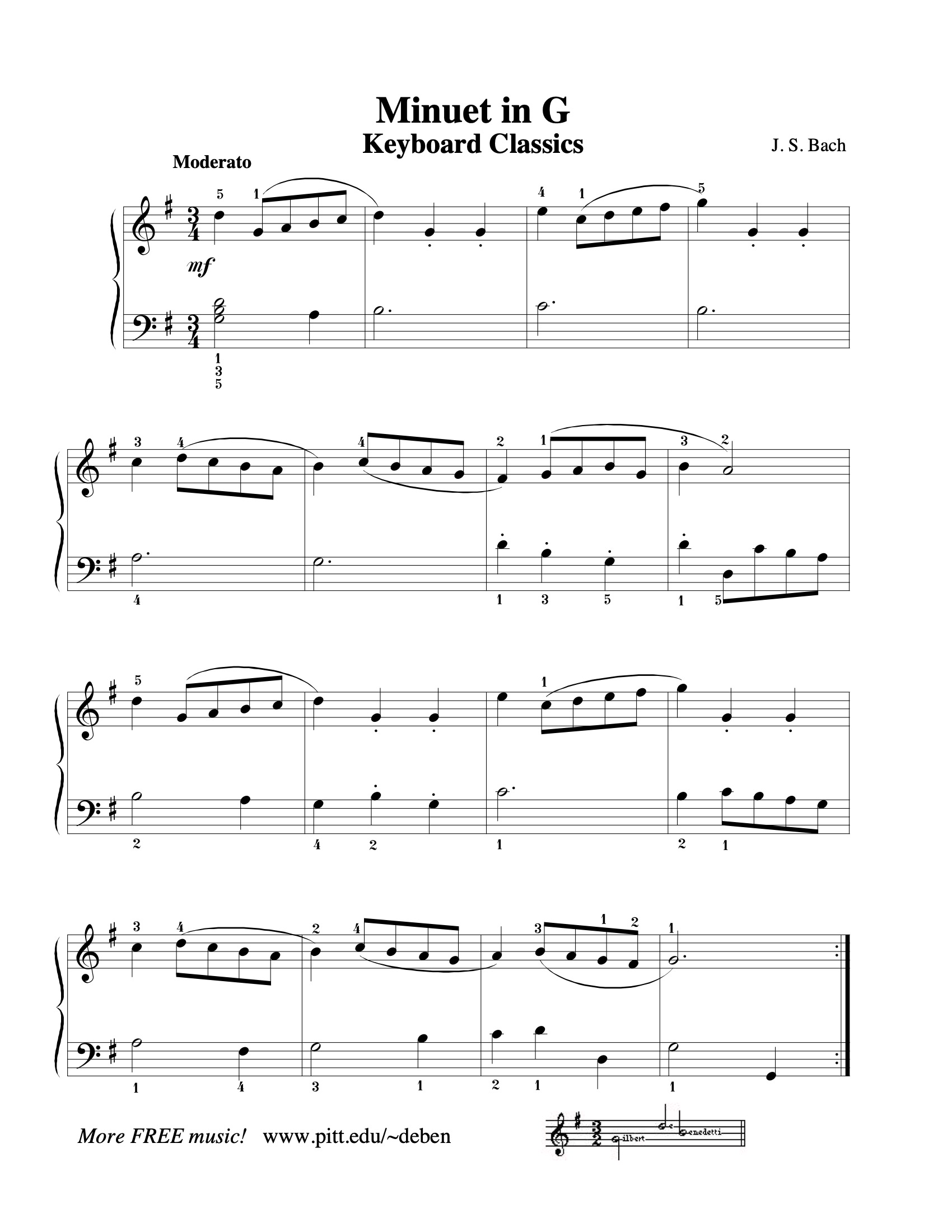 Minuet in G sheet music — page 1