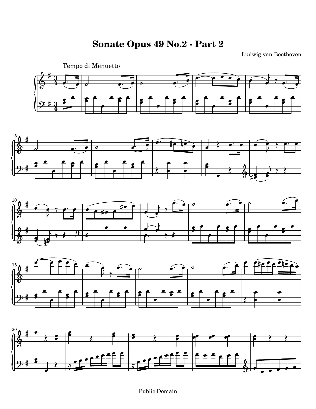 Sonata No. 20, Op. 49, No. 2 in G sheet music — Movement II