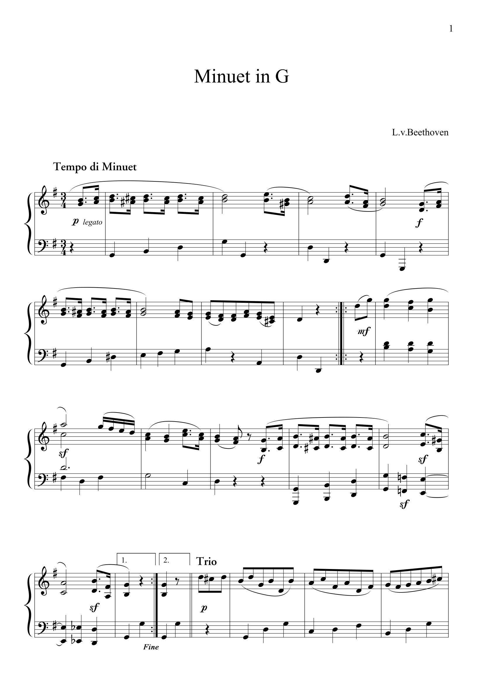 Minuet in G sheet music — page 1