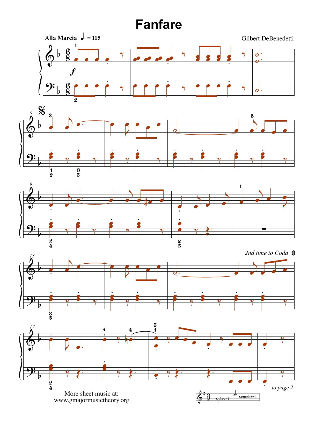 Fanfare sheet music — page 1 (color-coded)