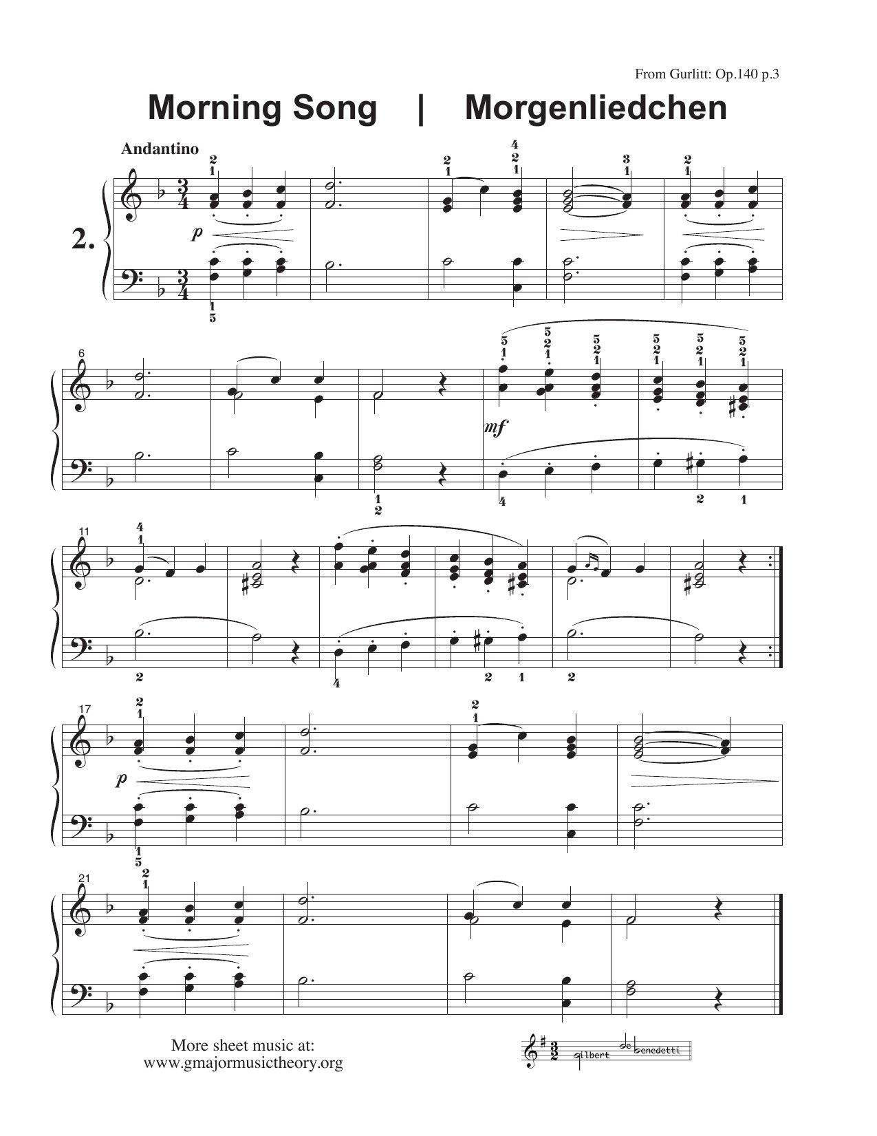 I. A March, II. a Morning and III. a Bright Sky sheet music — II. Morning Song