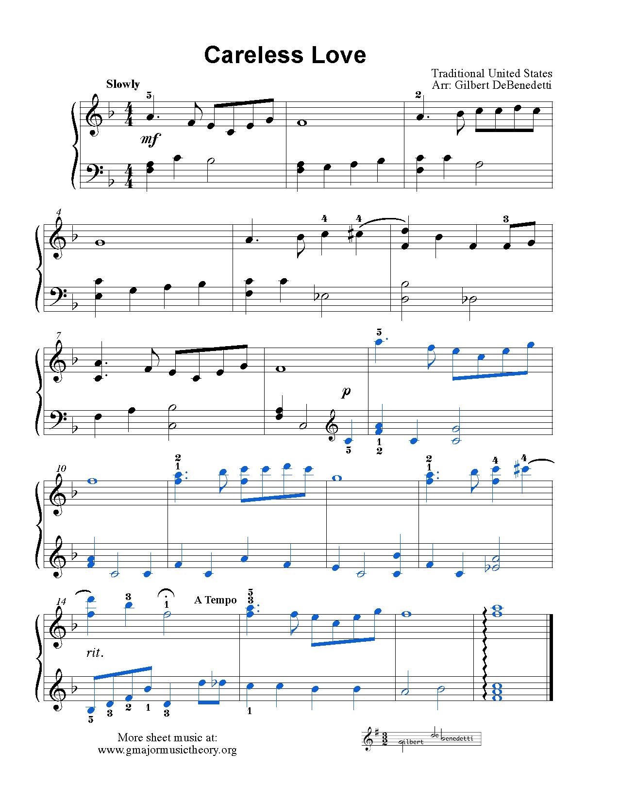 Careless Love sheet music (color-coded)