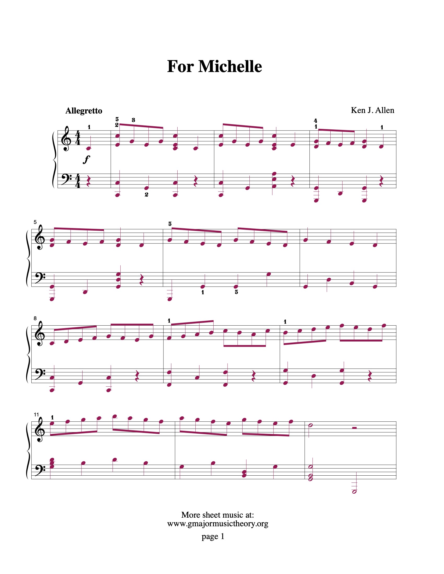 For Michelle sheet music — page 1 (color-coded)