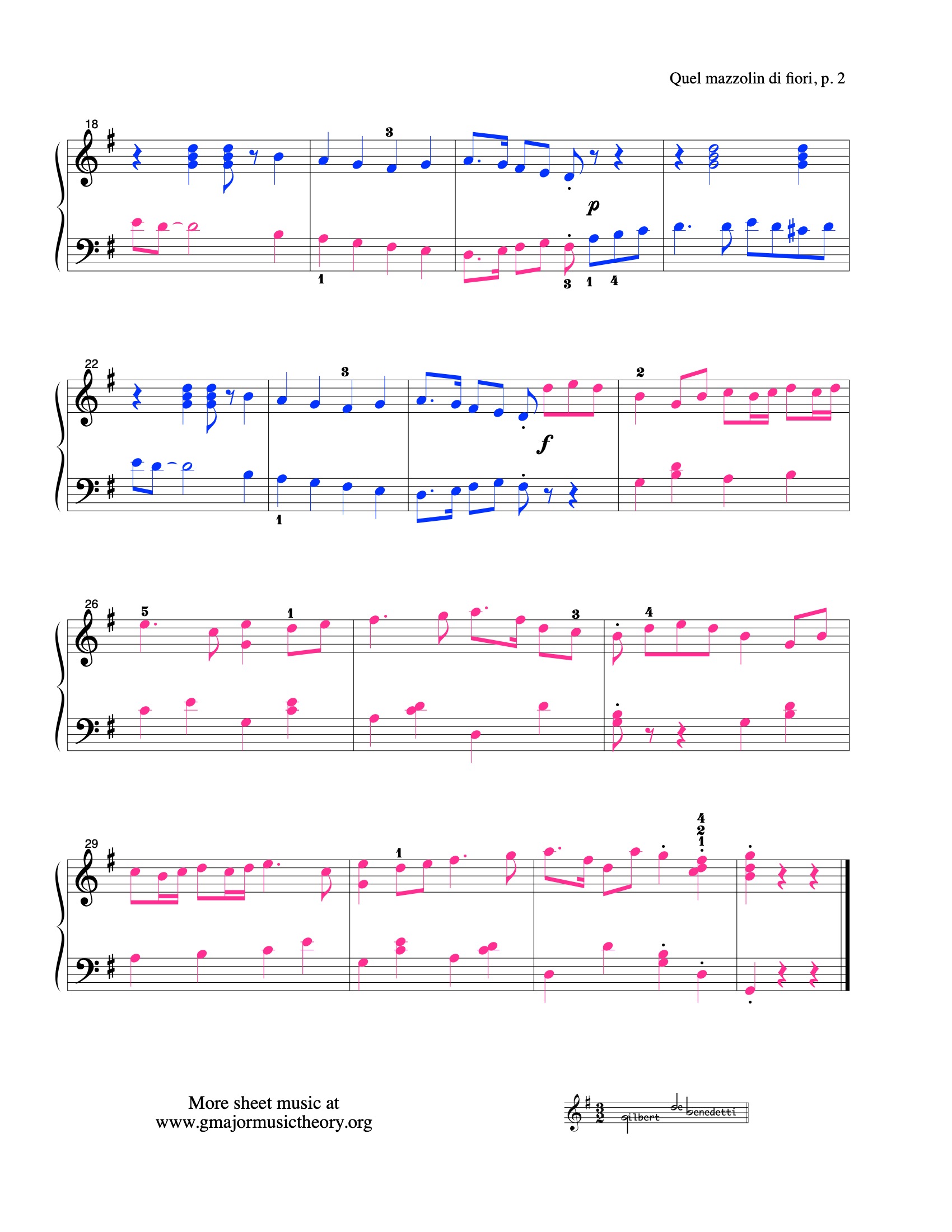 Quel mazzolin di fiori sheet music — page 2 (color-coded)