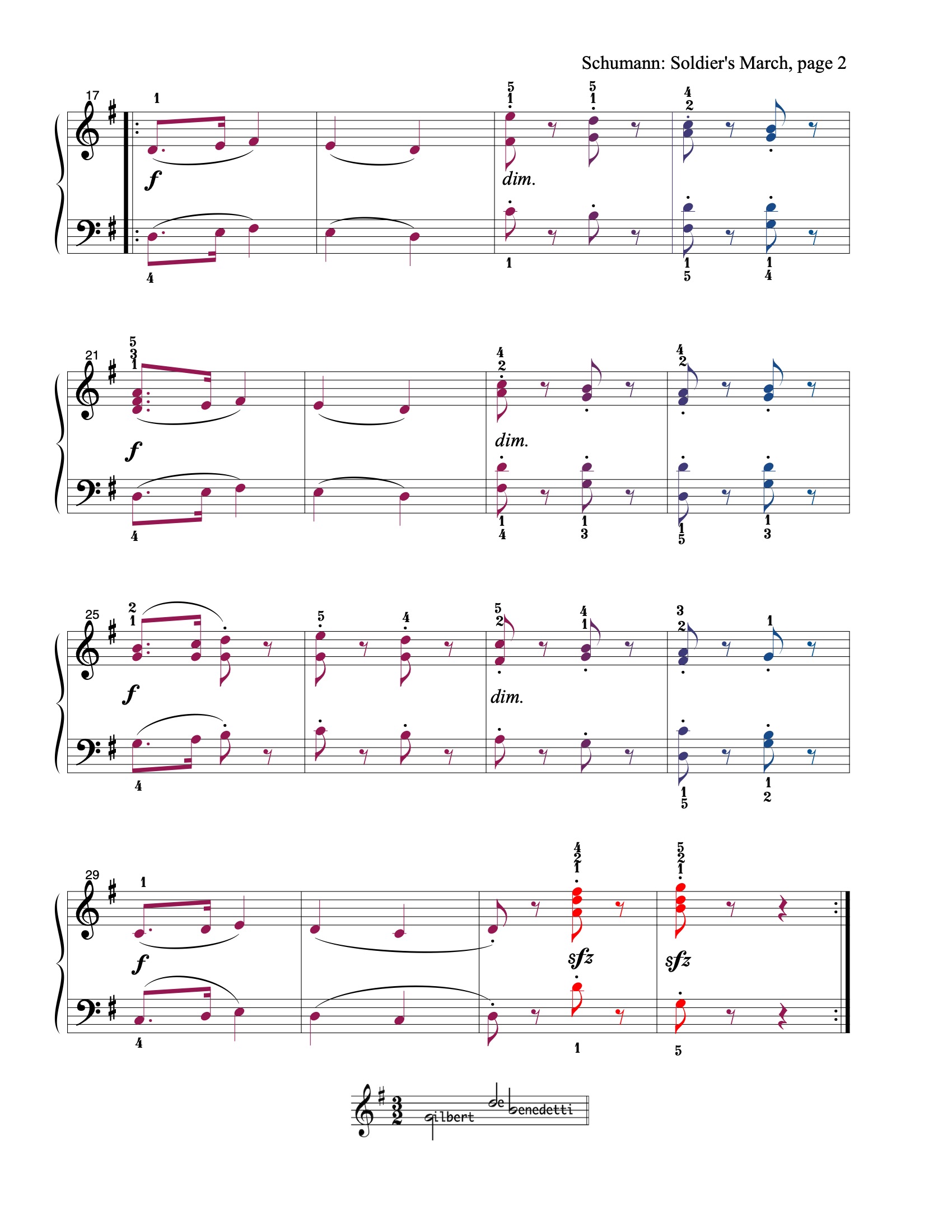 Soldier's March sheet music — page 2 (color-coded)