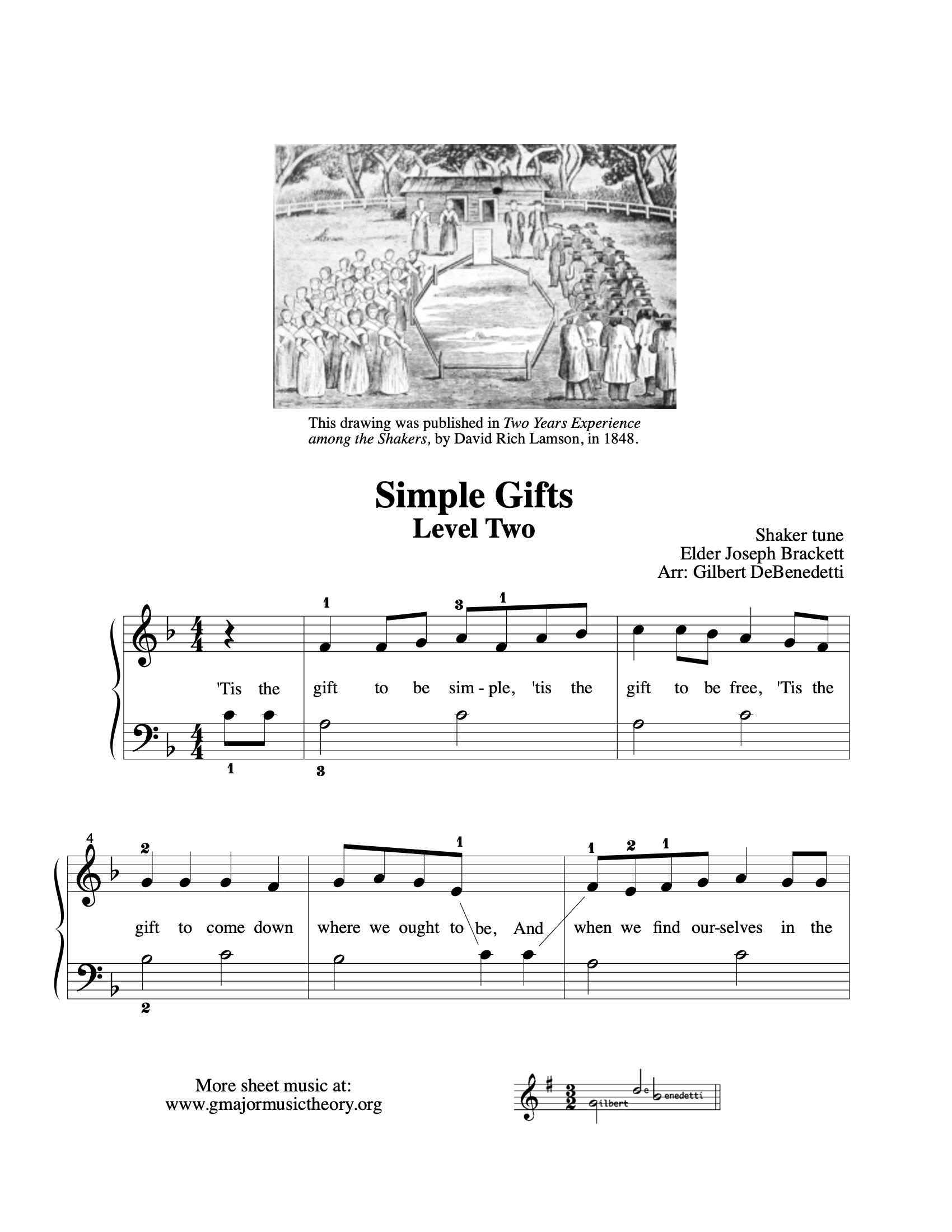 Free Piano Arrangement Sheet Music - Simple Gifts. Easy Level